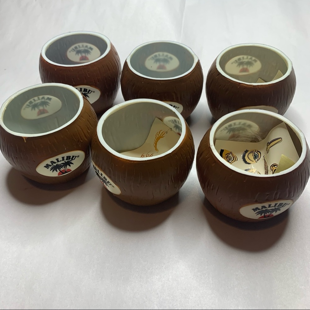 Set Of 6 Malibu Coconut Rum Plastic Coconut Cups 12 Oz